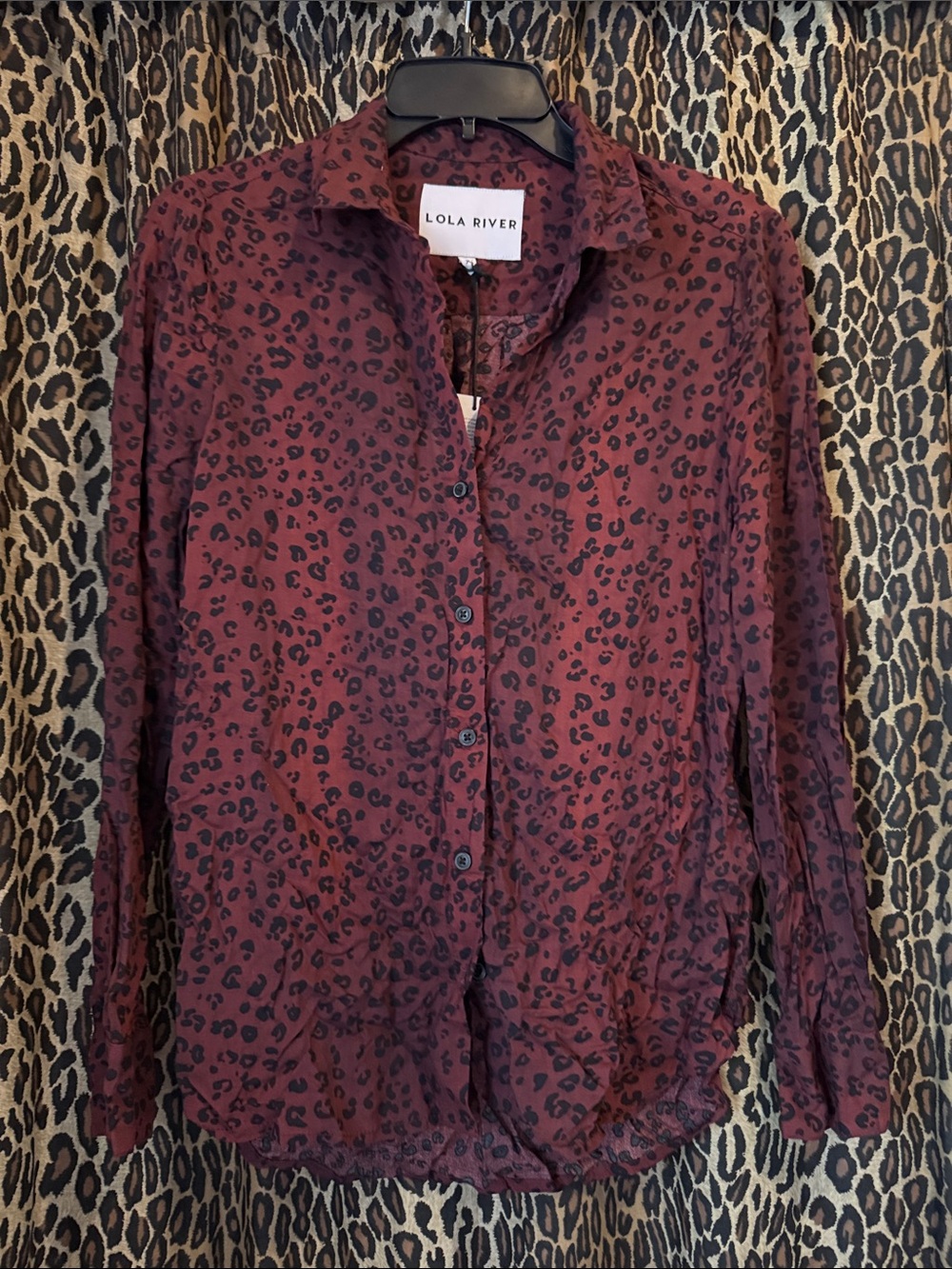 Lola River Women's Burgundy Leopard Button-Down Shirt